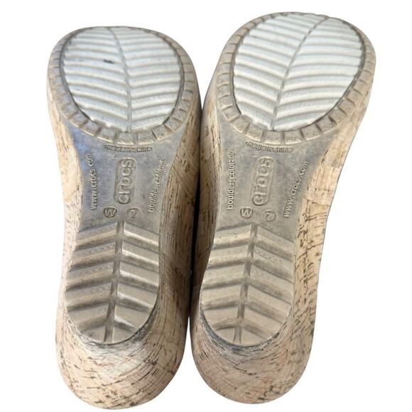 Crocs A-Leigh Leather Black Cork Wedge Slingback Open Toe Sandals Shoes sz 7 - Picture 15 of 16